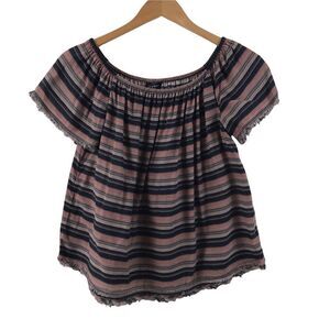 Lucky Brand off-shoulder striped‎ frayed edge blouse size S